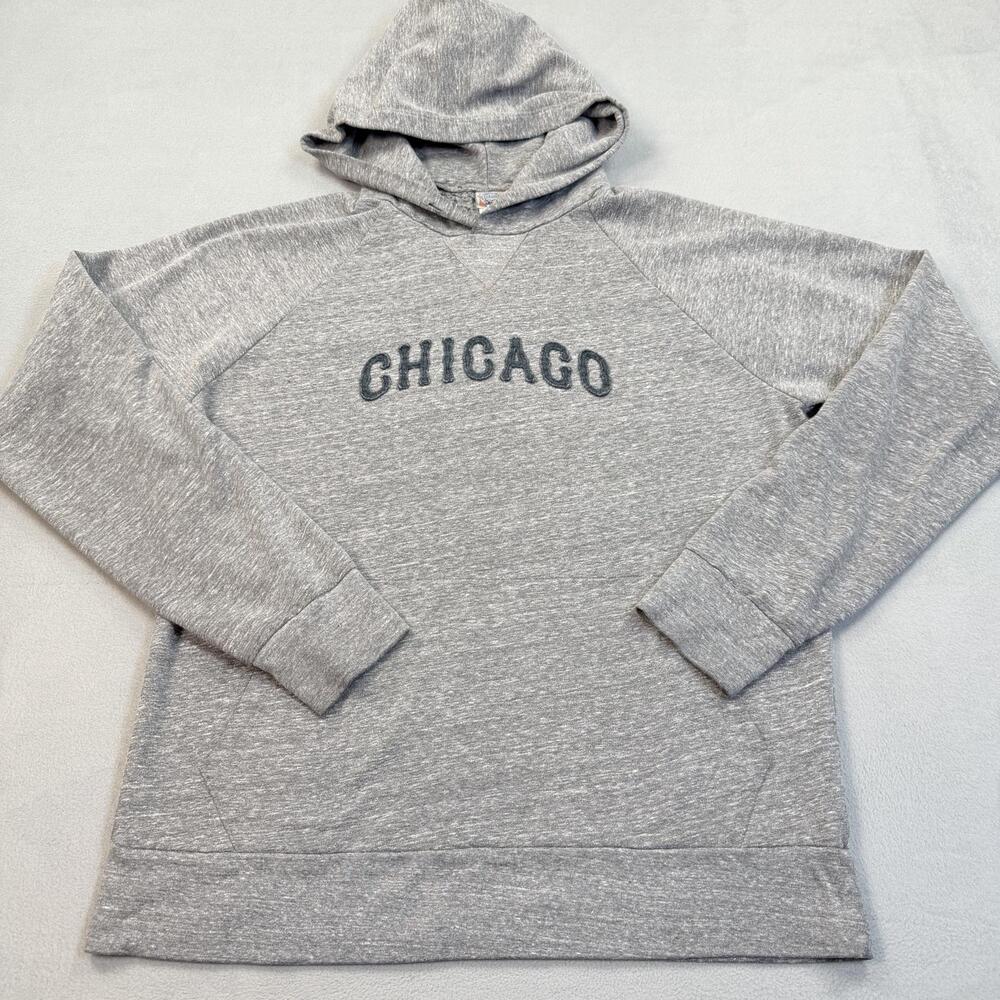 Ebbets Field Flannels Hoodie Mens Medium Gray Fleece Chicago Pullover Logo USA